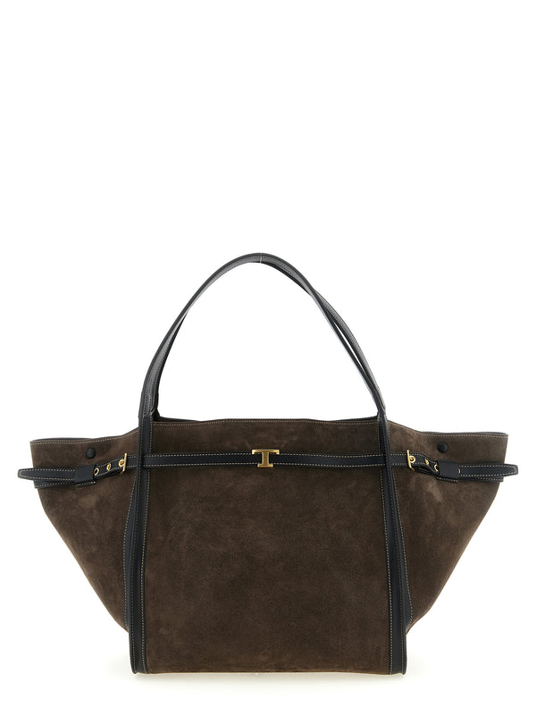 Tod's Suede body with smooth leather finishes tote bag in brown