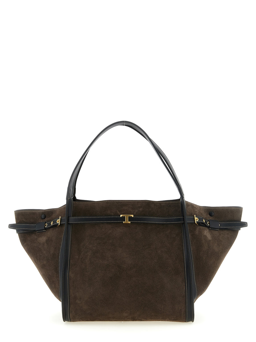 Tod's Suede body with smooth leather finishes tote bag in brown