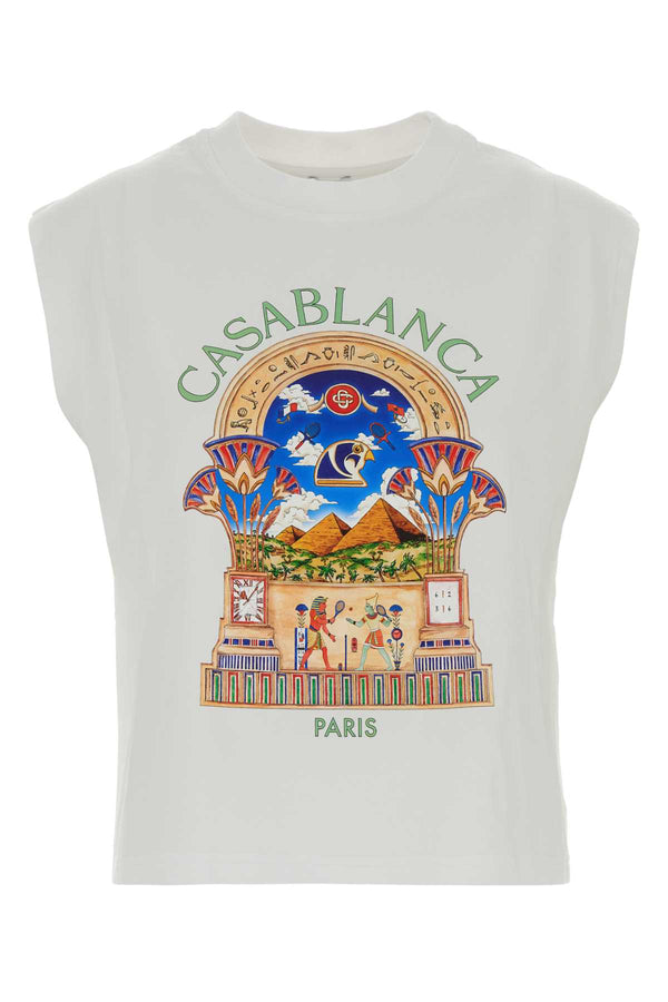 White Cotton Tank Top Egyptianarch Exterior: Maglieria