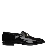 Giuseppe Zanotti Grey laminated leather upper with golden metal Pyramid detail and crystal rhinestones; leather lining and sole loafers in gray