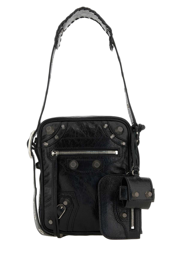 Balenciaga Exterior: 100% Lamb; Lining: 100% Fabric; Finishing: Silver metal shoulder bag in black