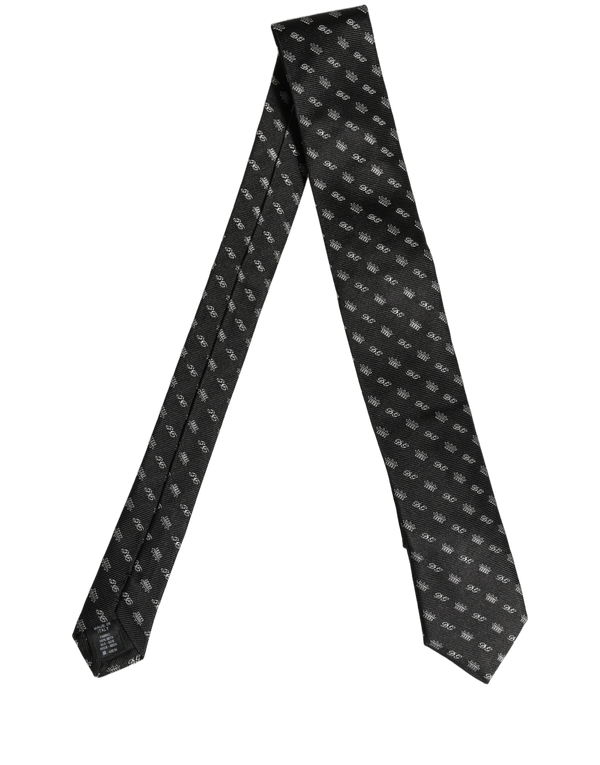 Black White Dg Crown Adjustable Men Necktie Accessory Tie And Silk