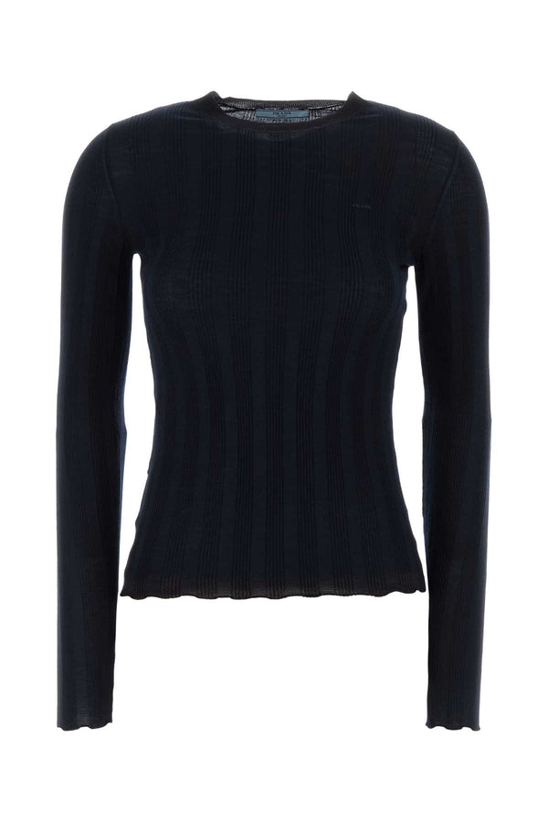 Dark Blue Wool Blend Sweater Blu+cacao Exterior: Virgin Cotton Maglieria