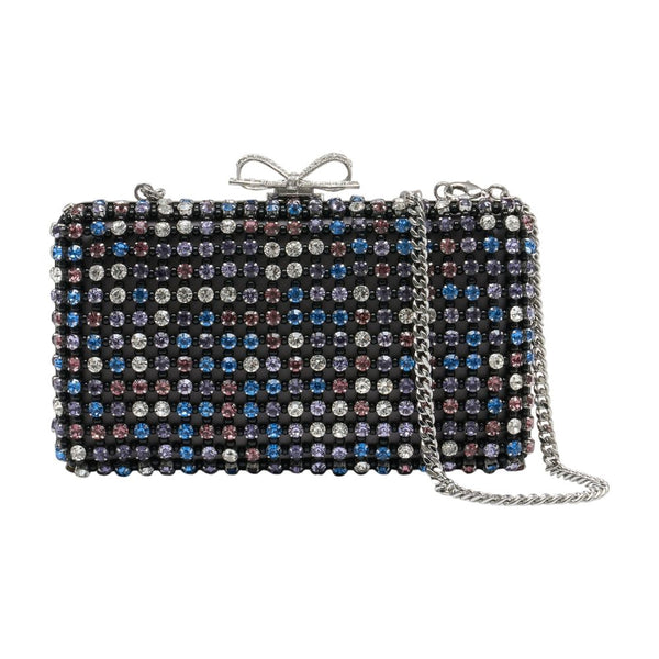 Self-Portrait Metal hardware clutch in black