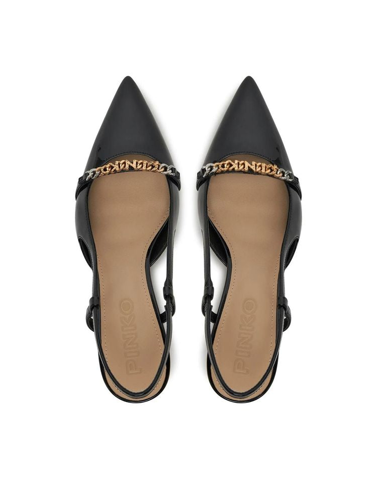 Pinko 100% Polyurethane (outside); 100% Goat Linen (inside); 100% Rubber (sole) heel in black