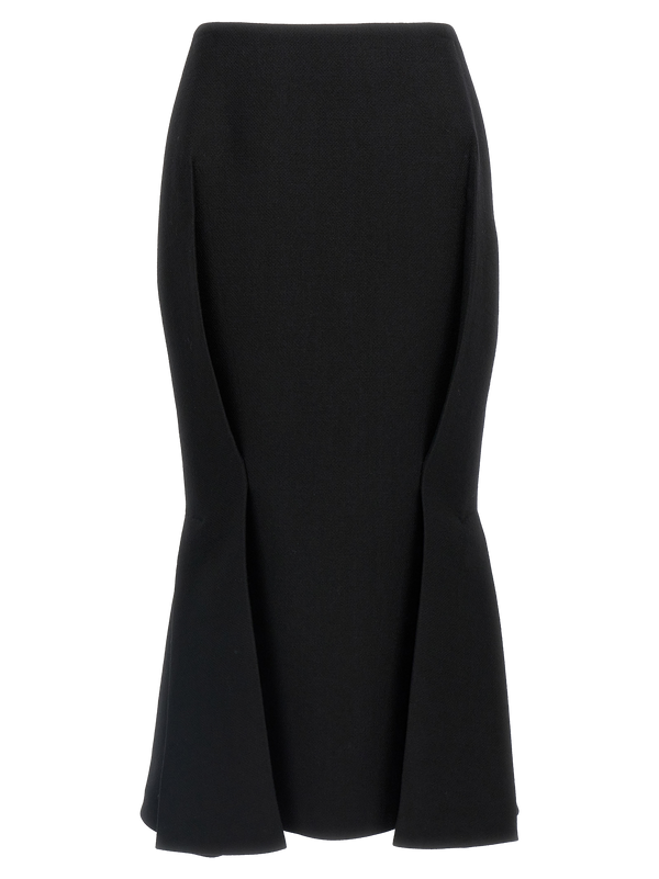 Black Virgin Wool Midi Skirt