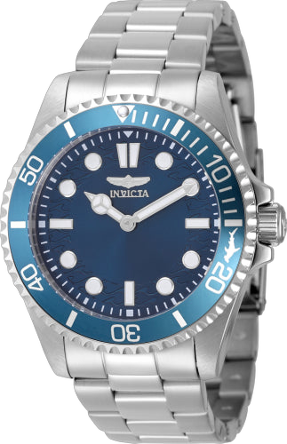 Invicta Stainless steel case and bracelet; mineral crystal watch in blue