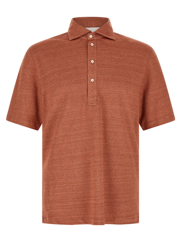 Brunello Cucinelli 74% linen polo shirt in orange