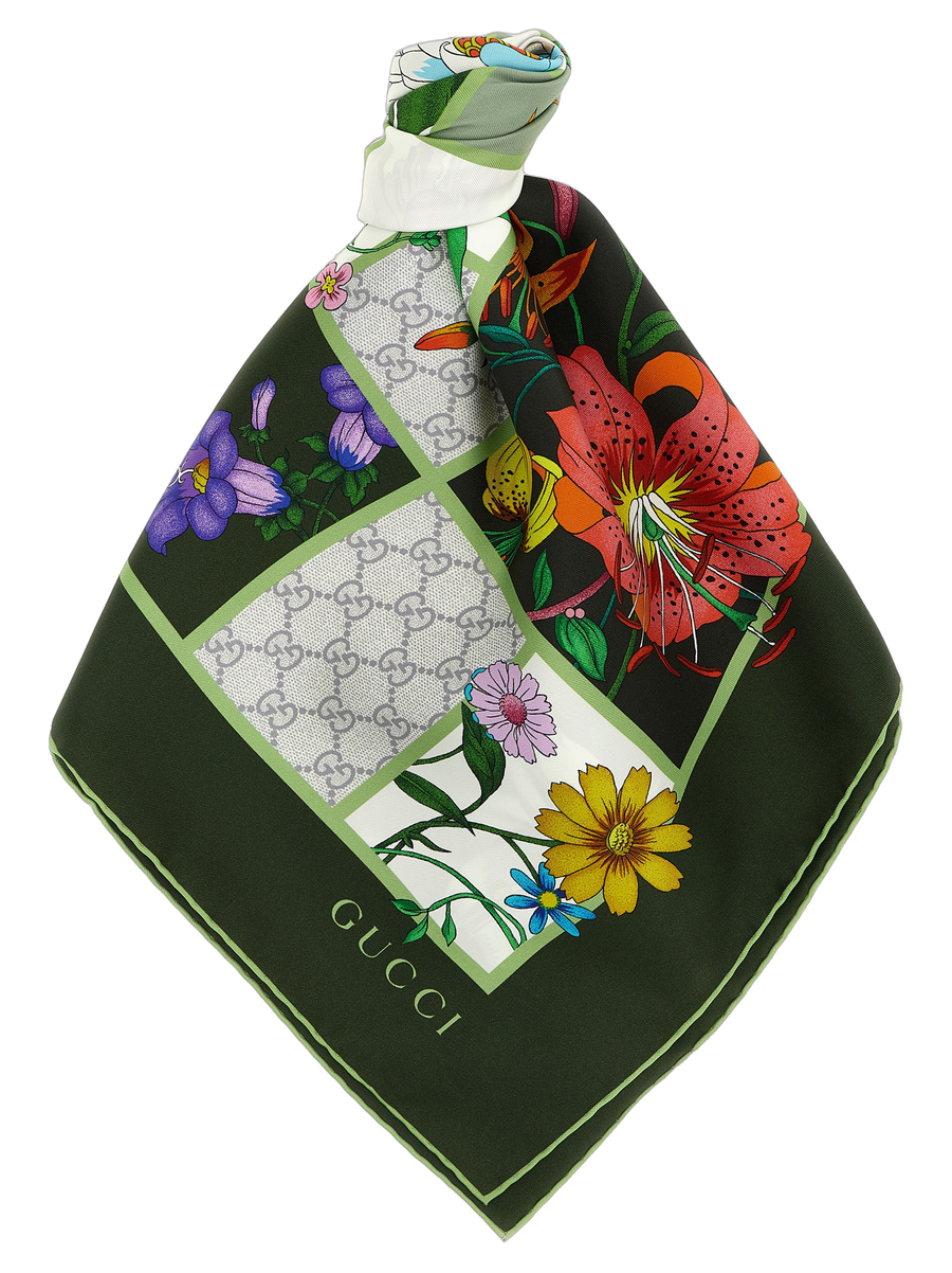 Gucci 100% silk scarf in green