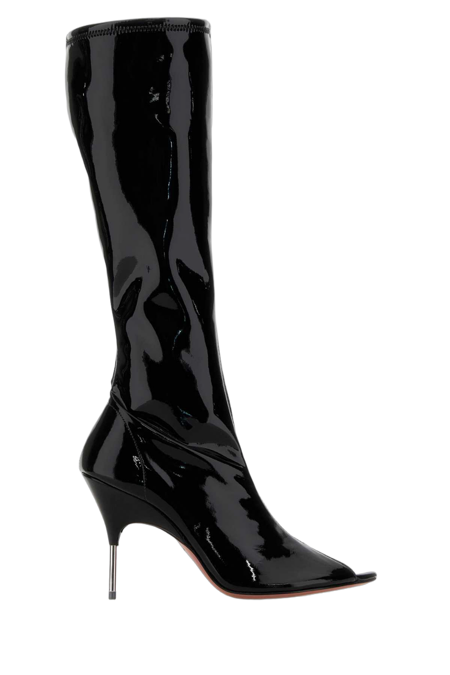 Amina Muaddi Exterior: 100% Fabric; Interior: 100% Fabric; Sole: Rubber and Leather heel in black