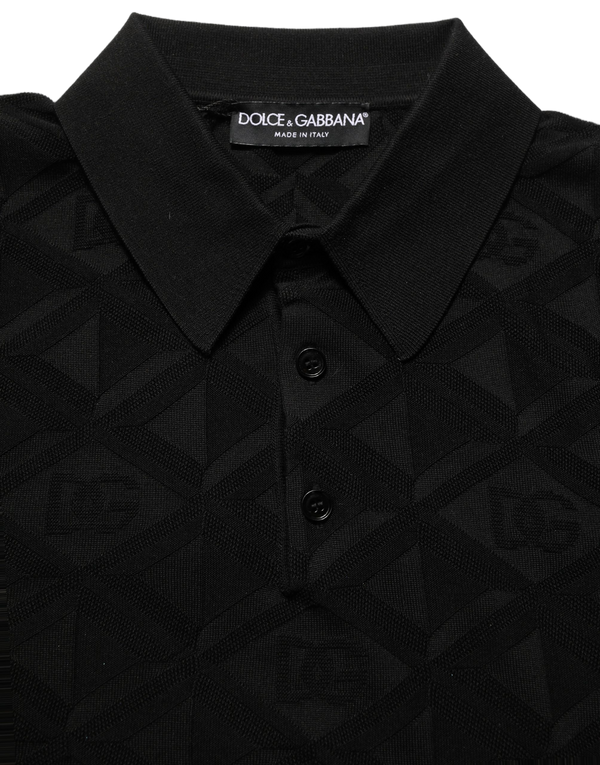 Black Silk Short Sleeve Knit Polo T-Shirt