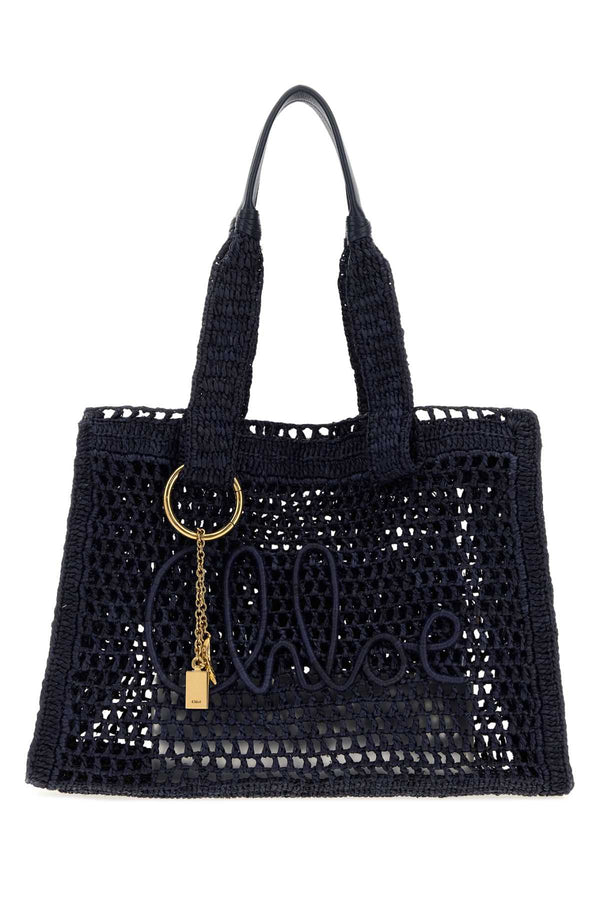 Navy Blue Raffia East-West Summer Banana Shopping Bag Parisiannight Borse A Tracolla