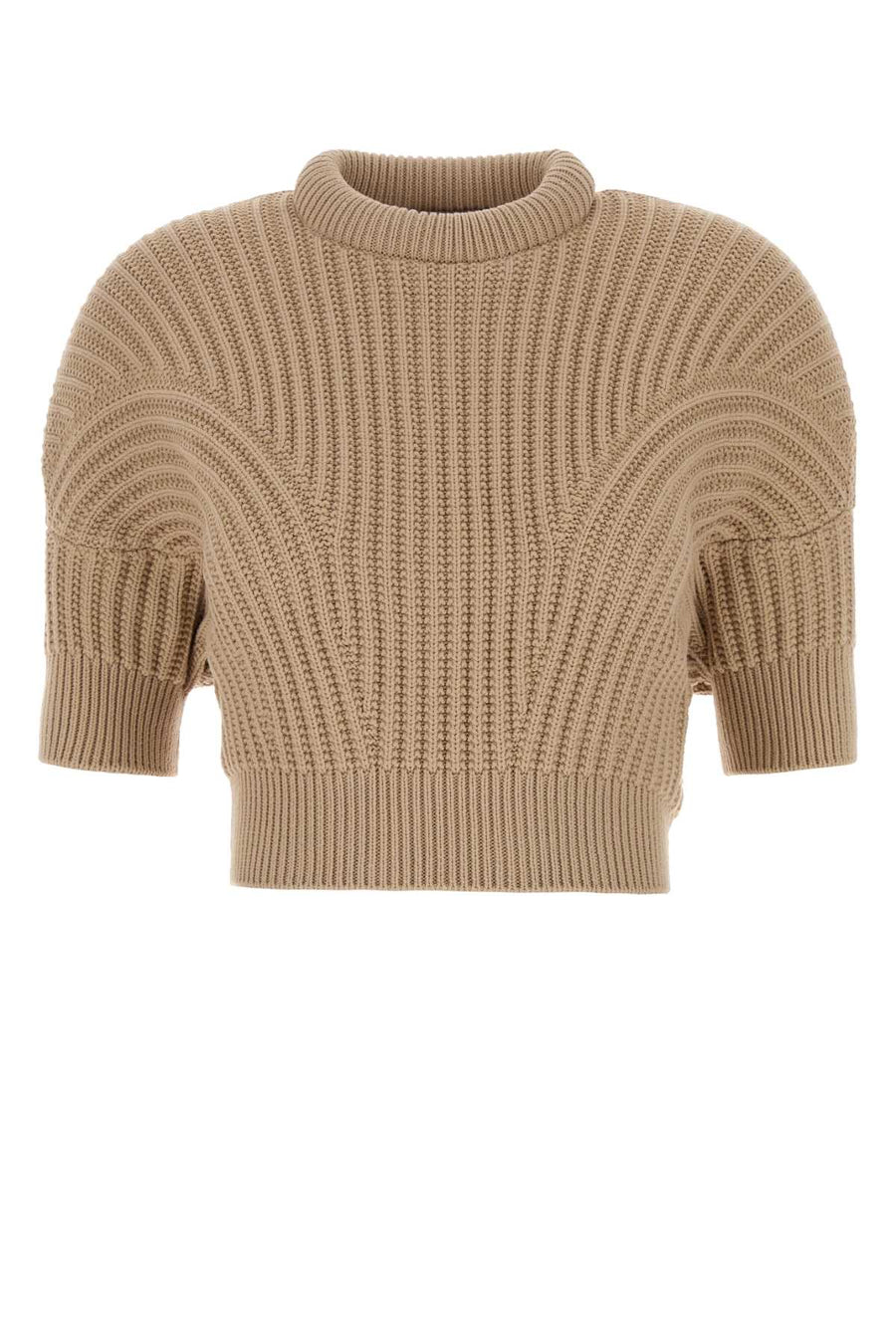 Beige Cotton Blend Fatti Sweater Unito Exterior: Nylon Maglieria