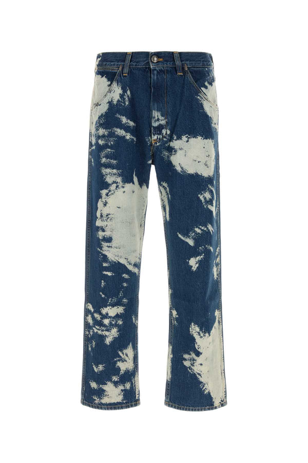 Two-Tone Denim Ranch Jeans Blue Exterior: Cotton