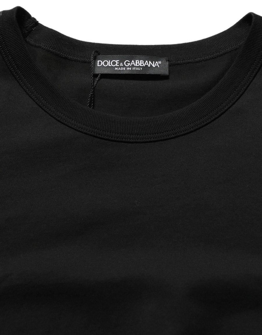 Black Cotton Crew Neck Short Sleeve T-Shirt