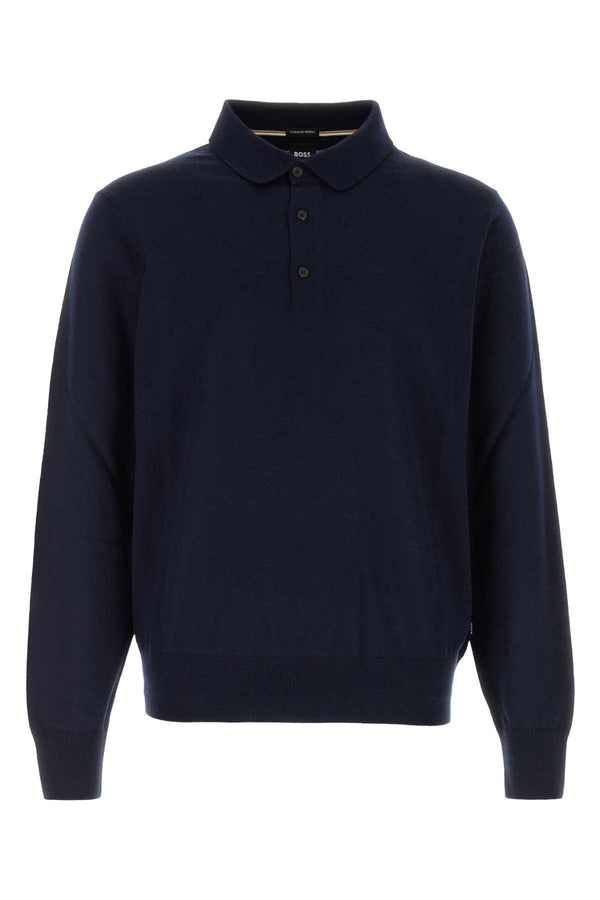 Navy Blue Wool Polo Shirt Darkblue Exterior: Virgin Maglieria