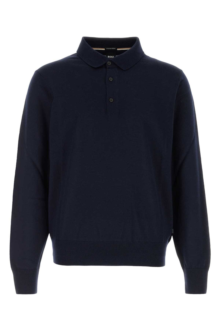 Navy Blue Wool Polo Shirt Darkblue Exterior: Virgin Maglieria