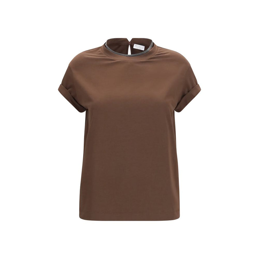 Brunello Cucinelli 93% Cotton t-shirt in brown