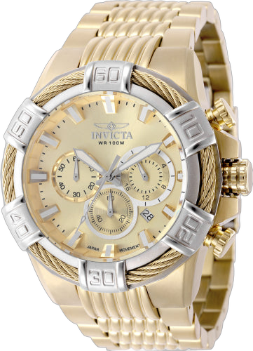 Invicta Stainless steel case and bracelet; mineral crystal watch in gold