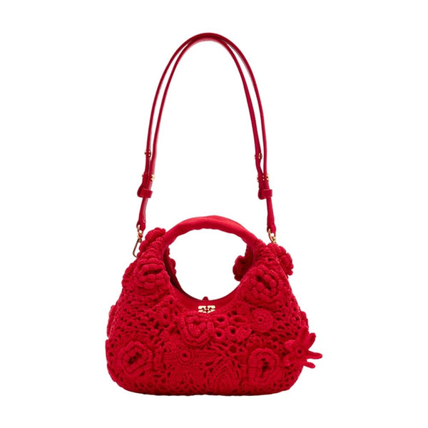 Ganni cotton shoulder bag in red
