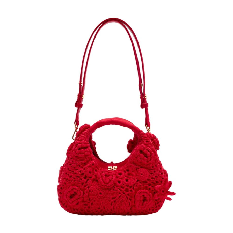 Ganni cotton shoulder bag in red