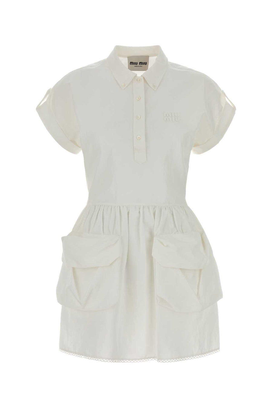 White Cotton Blend Dress Bianco Exterior: Linen Abiti