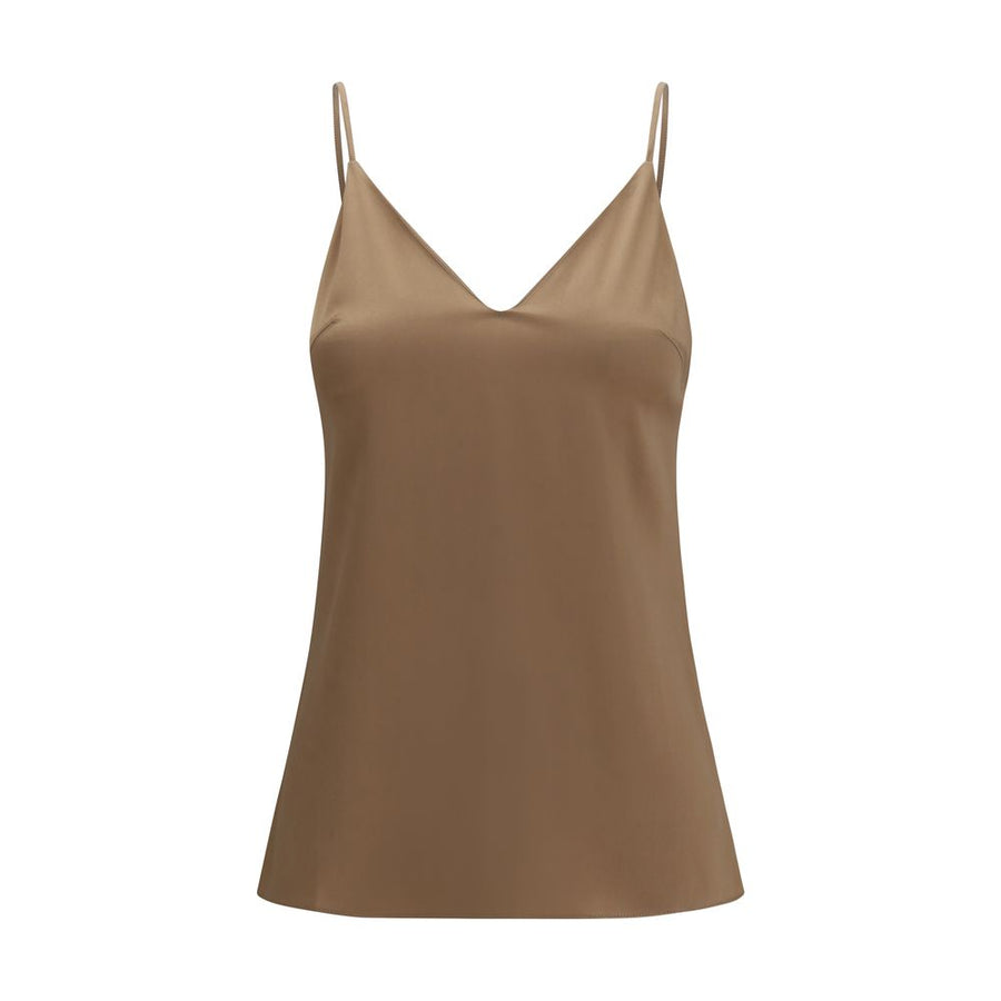 Brown Silk Sleeveles T-Shirt