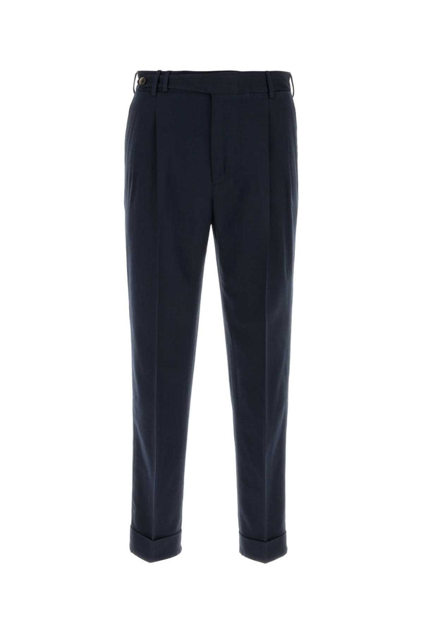 Navy Blue Cotton Blend Pant Exterior: Virgin Wool Pantaloni