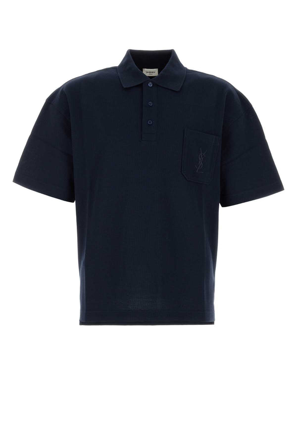 Navy Blue Piquet Polo Shirt Bleuminuit Exterior: Cotton