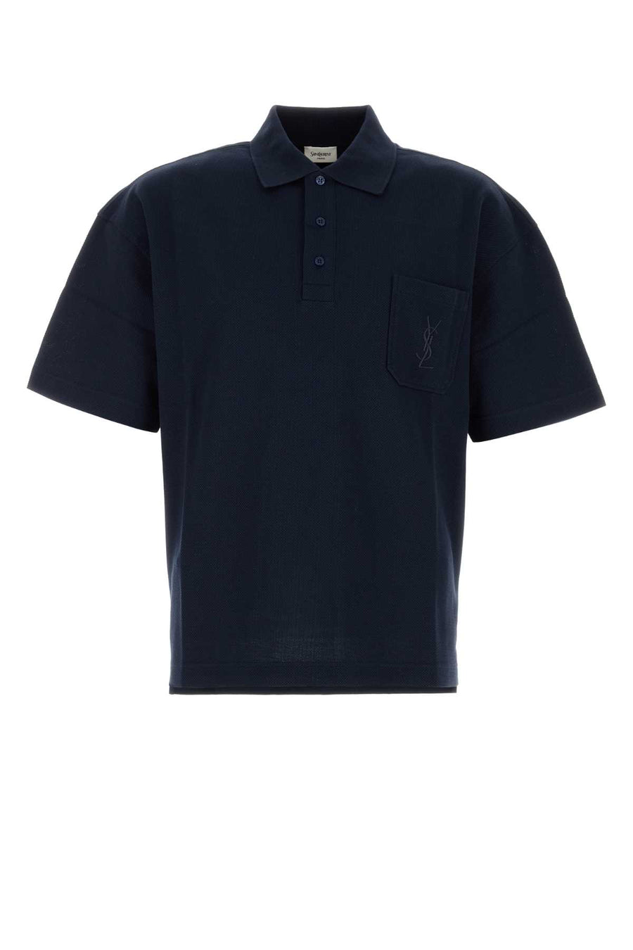 Navy Blue Piquet Polo Shirt Bleuminuit Exterior: Cotton