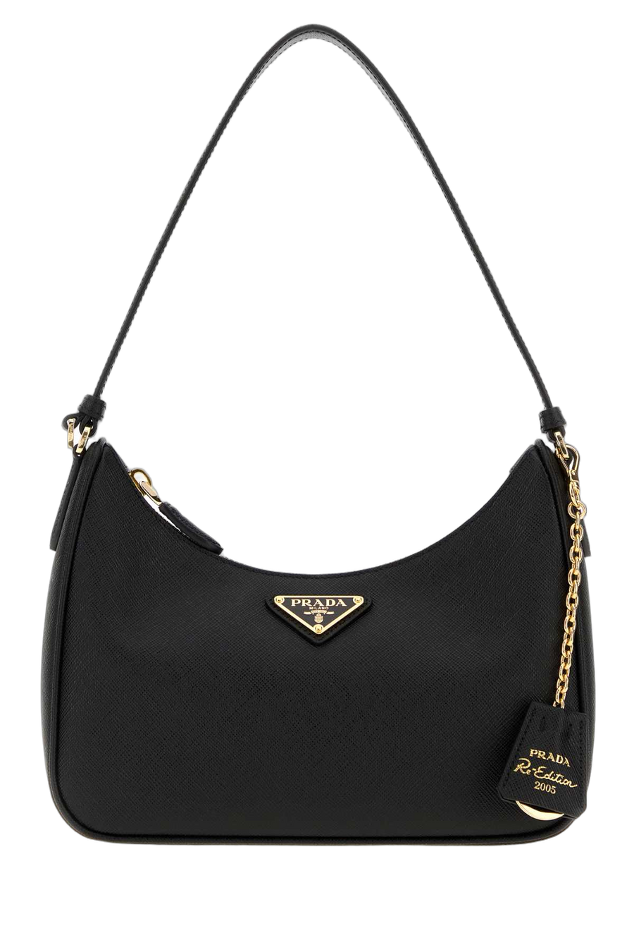 Prada Maniglia Exterior: 100% Leather; Lining: 100% Fabric; Finishing: Golden metal shoulder bag in black
