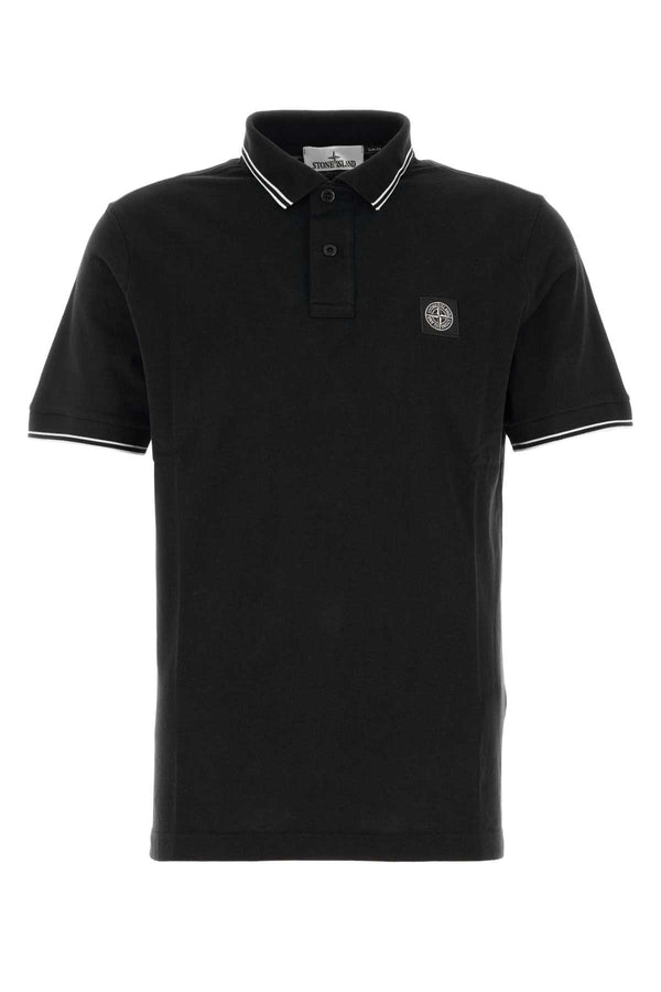 Black Stretch Piquet Polo Shirt Exterior: Cotton Elastane