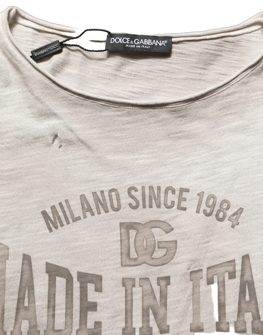 Light Gray Graphic Print Distressed T-Shirt Cotton