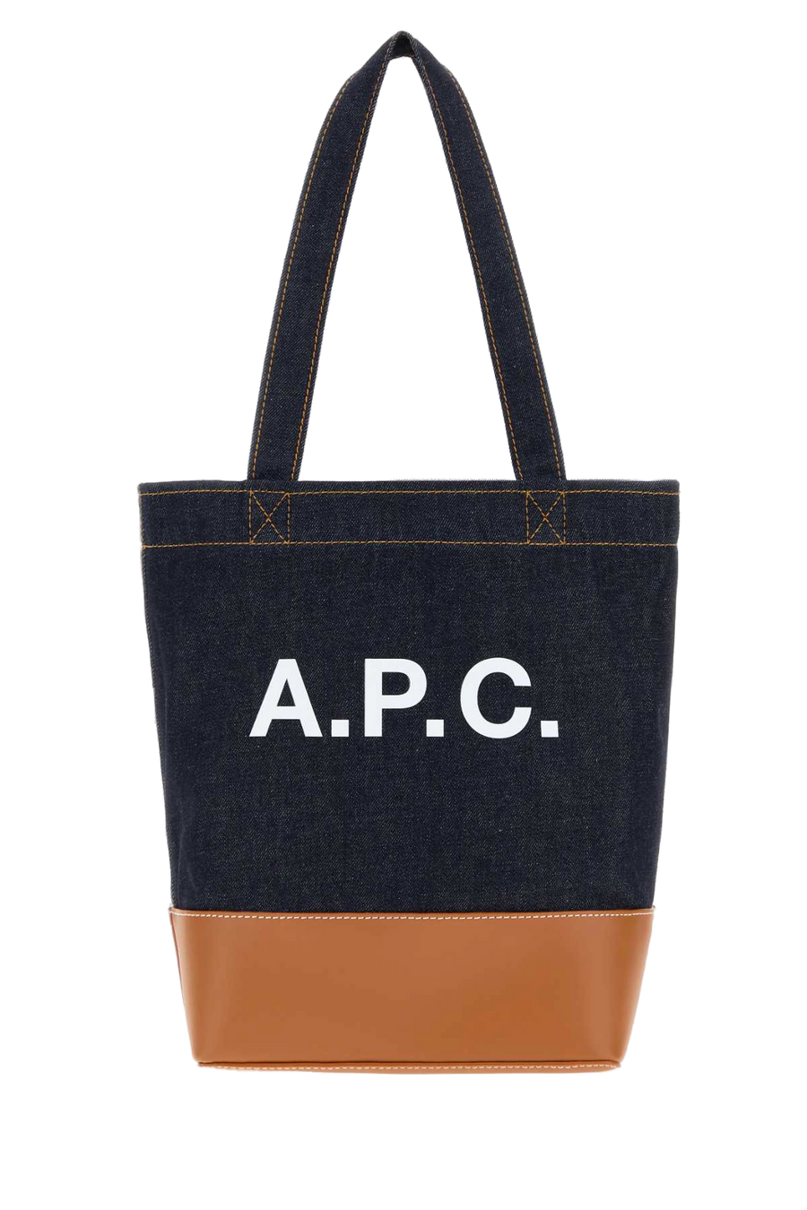 Two-Tone Denim And Leather Axelle Shopping Bag Caramel Exterior: Fabric Borse A Mano