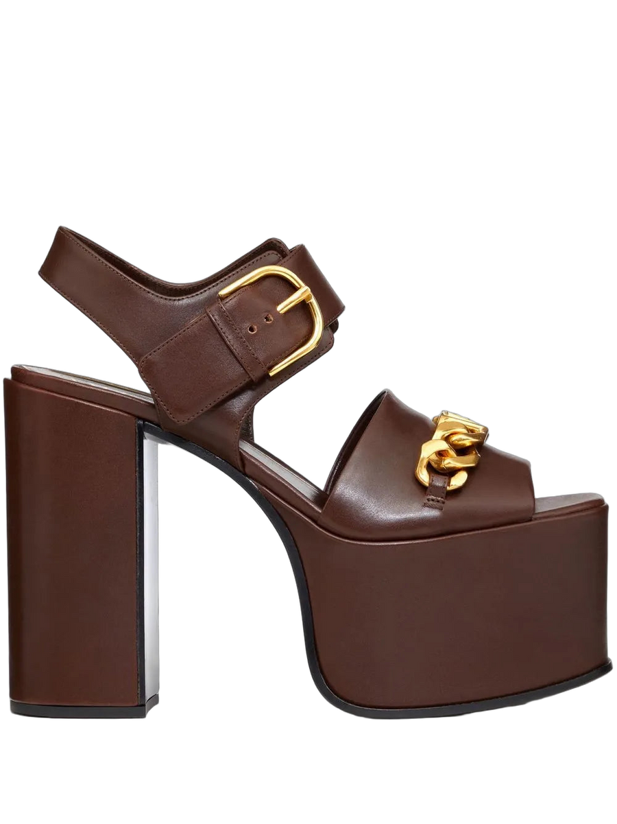 Valentino Garavani Calf leather platform sandal in brown
