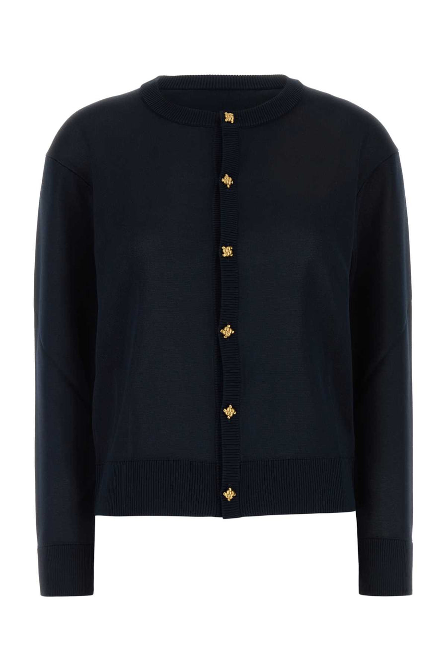 Midnight Blue Knit Cardigan Bluewhite Exterior: Silk Maglieria