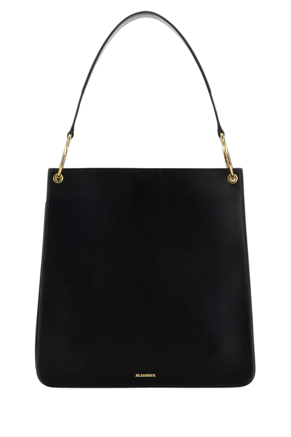 Jil Sander Exterior: 100% Calf. Lining: 100% Leather. Finishing: Golden metal shoulder bag in black