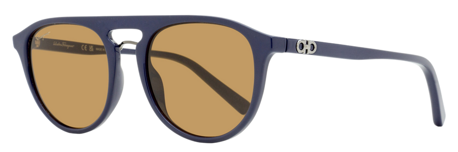 Ferragamo Rounded Pilot Sunglasses Sf1090s 414 Dark Blue 54mm Plastic (injected)