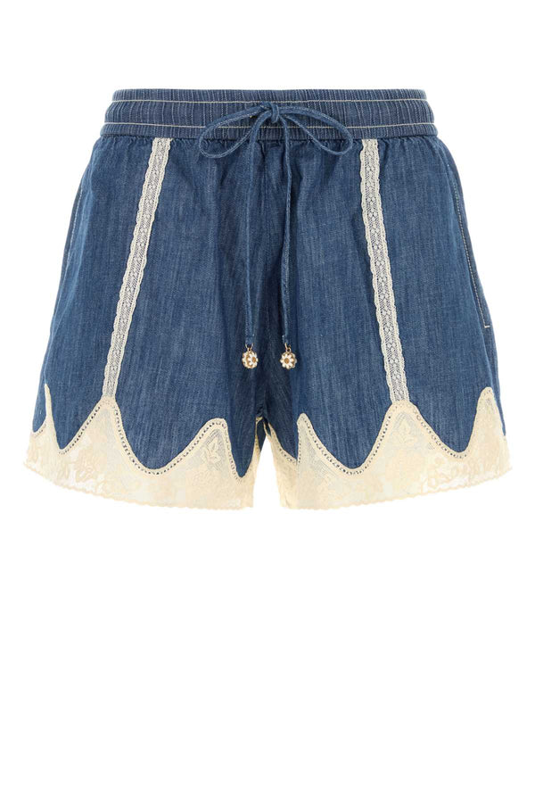 Blue Denim Awaken Shorts Railwayblue Exterior: Cotton