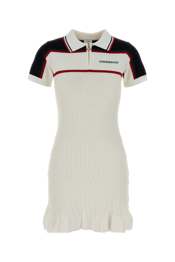 White Viscose Blend Polo Dress Viscoseblendwhitenavy Exterior: Nylon Maglieria
