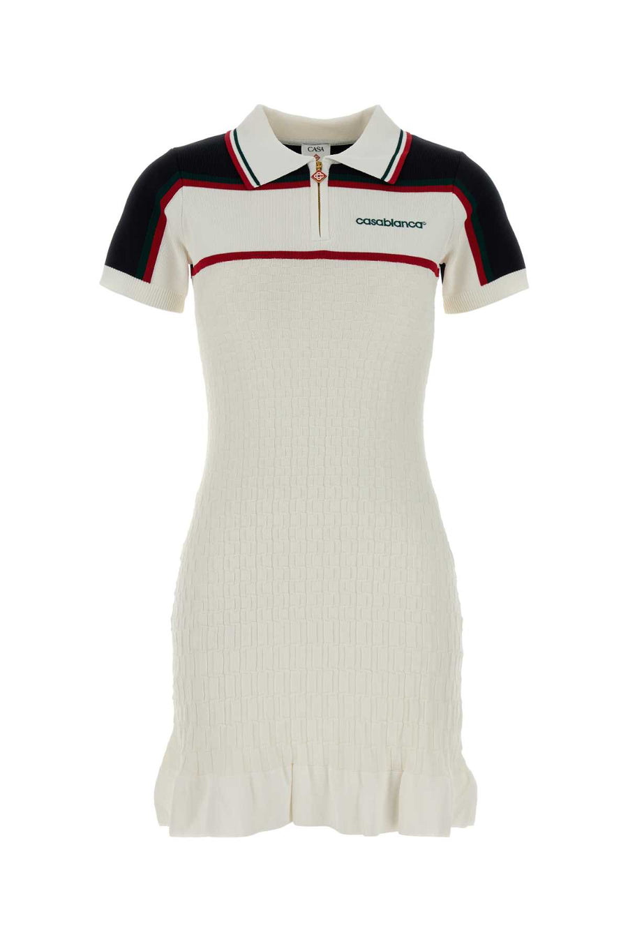White Viscose Blend Polo Dress Viscoseblendwhitenavy Exterior: Nylon Maglieria