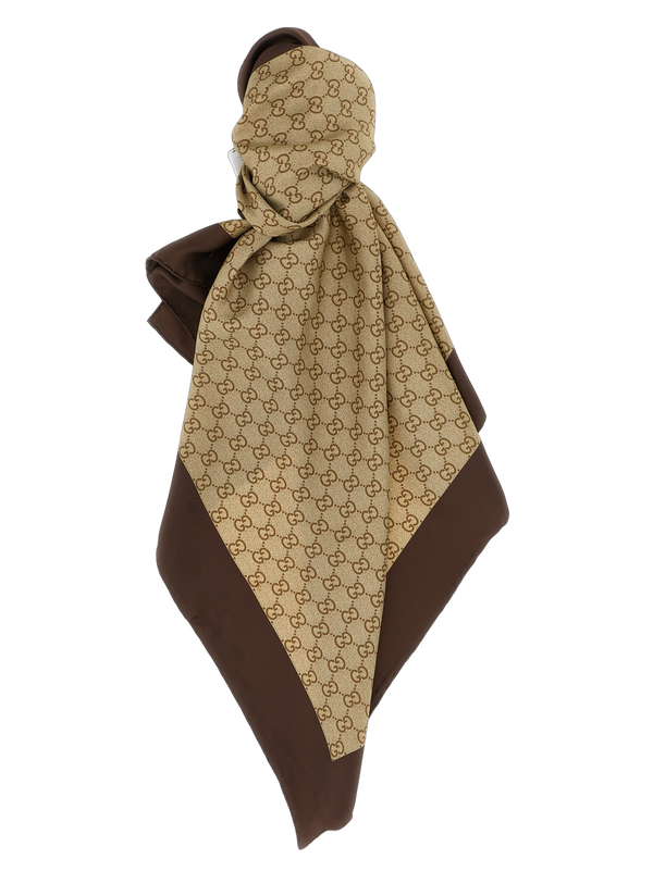 Gucci 100% silk twill scarf in beige