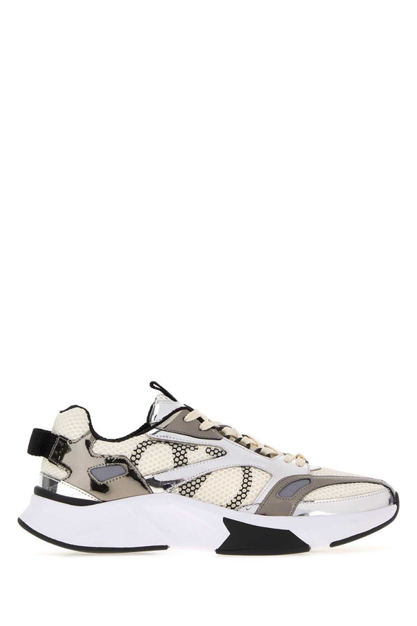 Mesh And Leather Multicolor Denivee Sneakers Ivoryargentoruteniogrigionerobiane