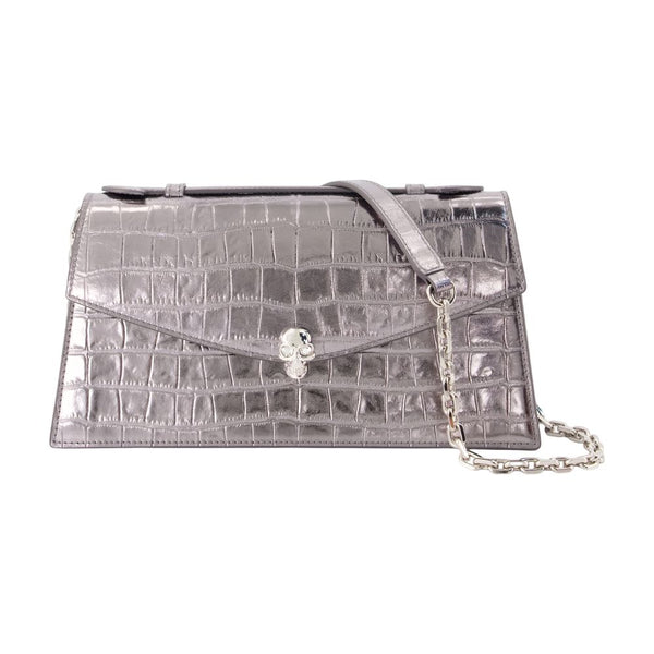 Skull Top Handle Clutch - Alexander Mcqueen Leather Silver Calfskin Bags / Clutches