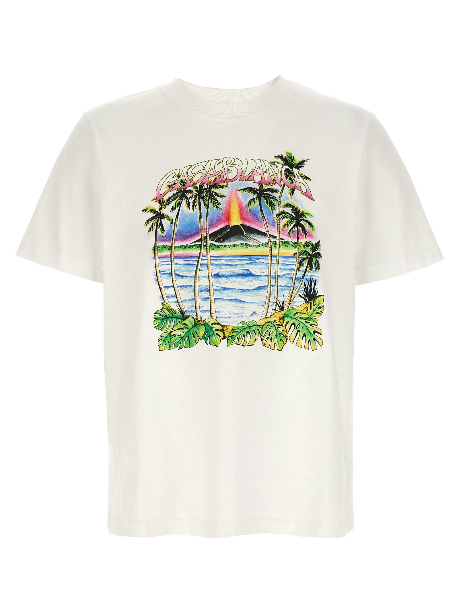 Casablanca Volcano-Print Organic Cotton T-Shirt — White