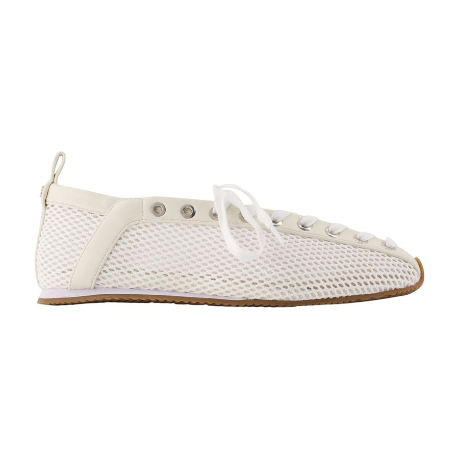 Ganni Synthetic mesh with leather ballerina flat in white