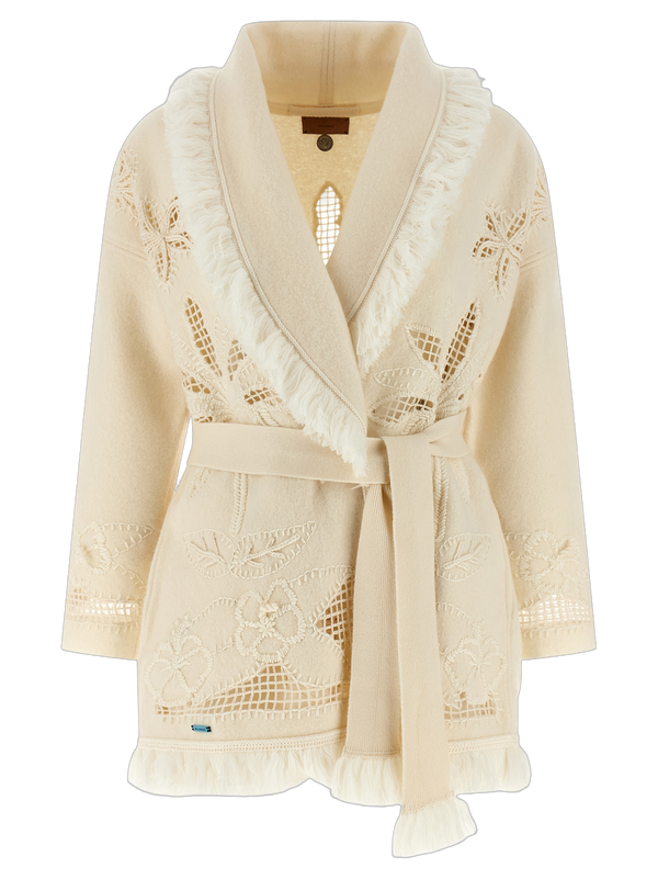 Alanui 100% virgin wool cardigan in white