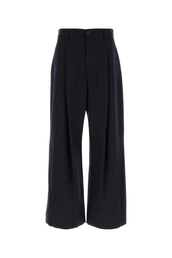 Midnight Blue Wool Wide-Leg Pant Anthracite Exterior: Virgin Pantaloni