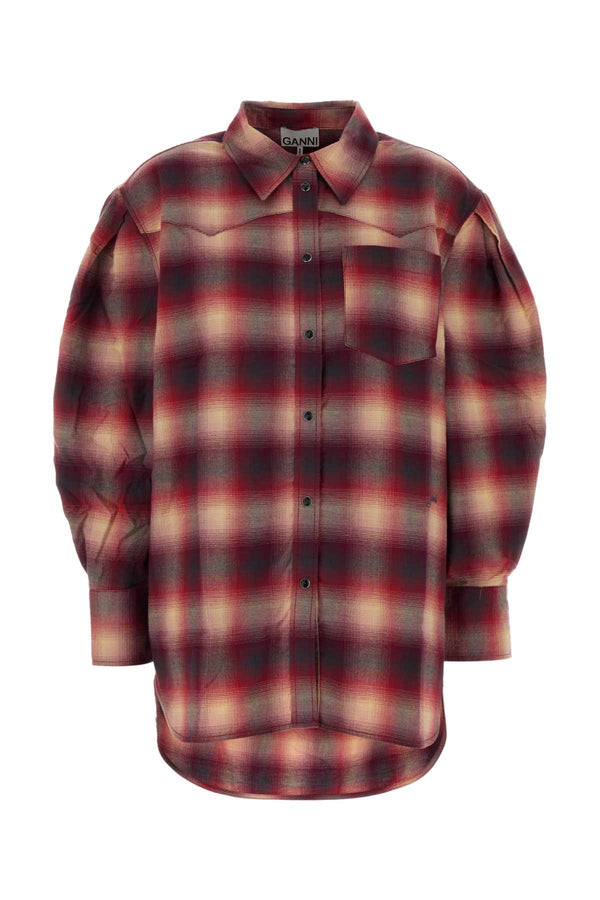 Embroidered Flannel Oversize Shirt Raspberry Wine Exterior: Cotton Camicie