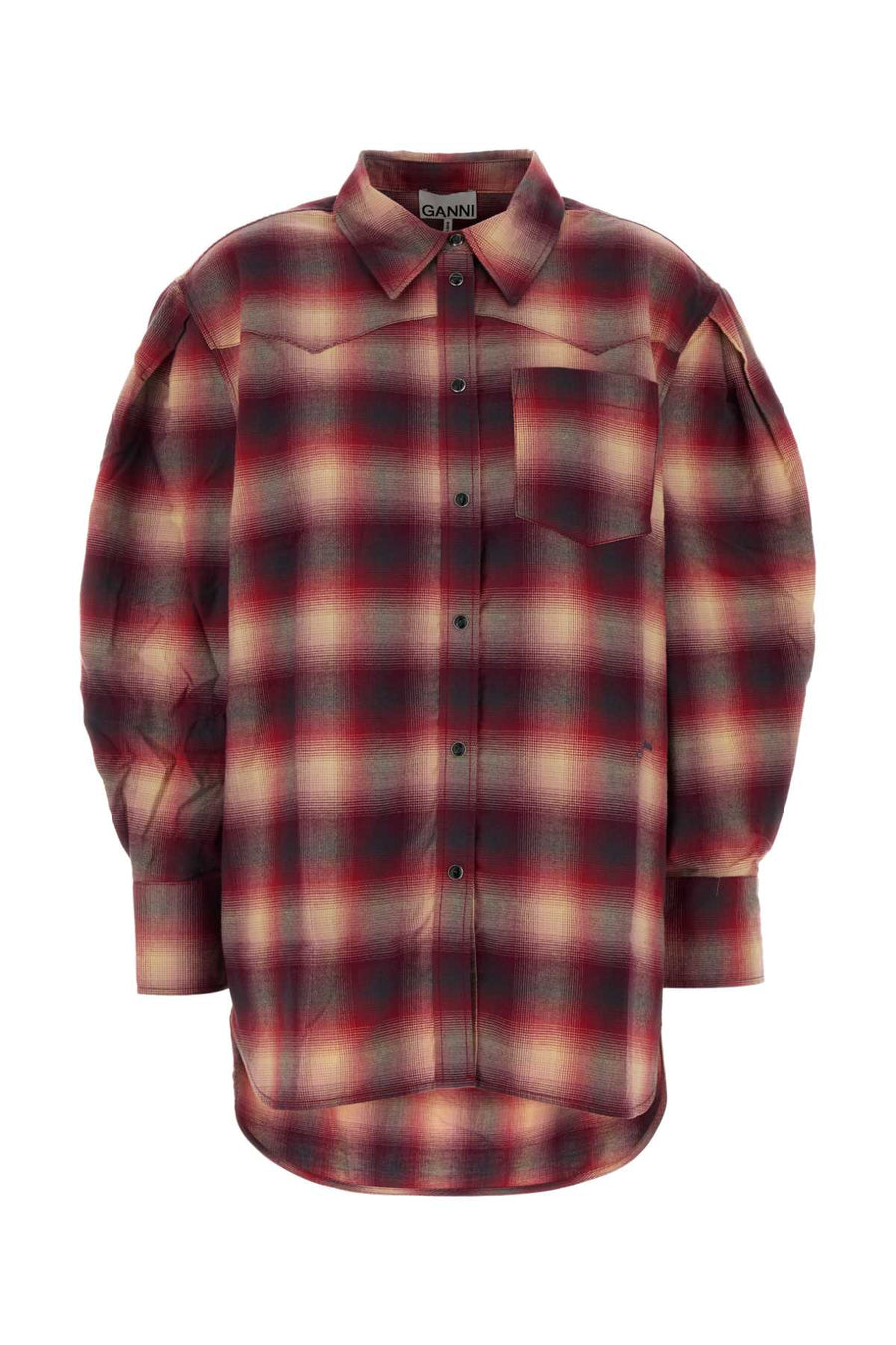 Embroidered Flannel Oversize Shirt Raspberry Wine Exterior: Cotton Camicie